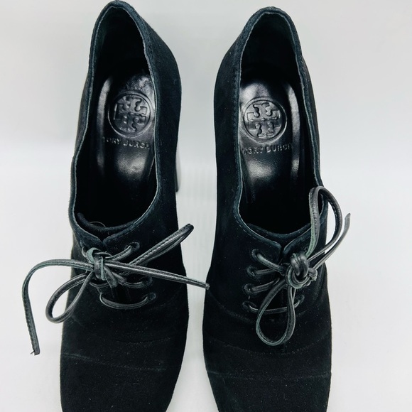 TORY BURCH WOMENS BLACK SUEDE LACE UP HEELS SIZE 9.5M - Picture 7 of 13